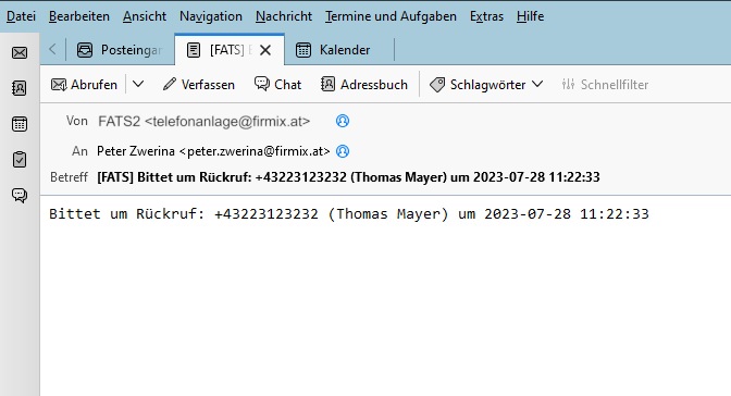 Rückrufinformation via Email erhalten 